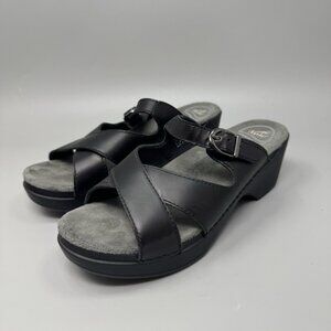 Dansko Sela Womens 9.5 US Black Leather Strappy Clog Sandals Slides Chunky